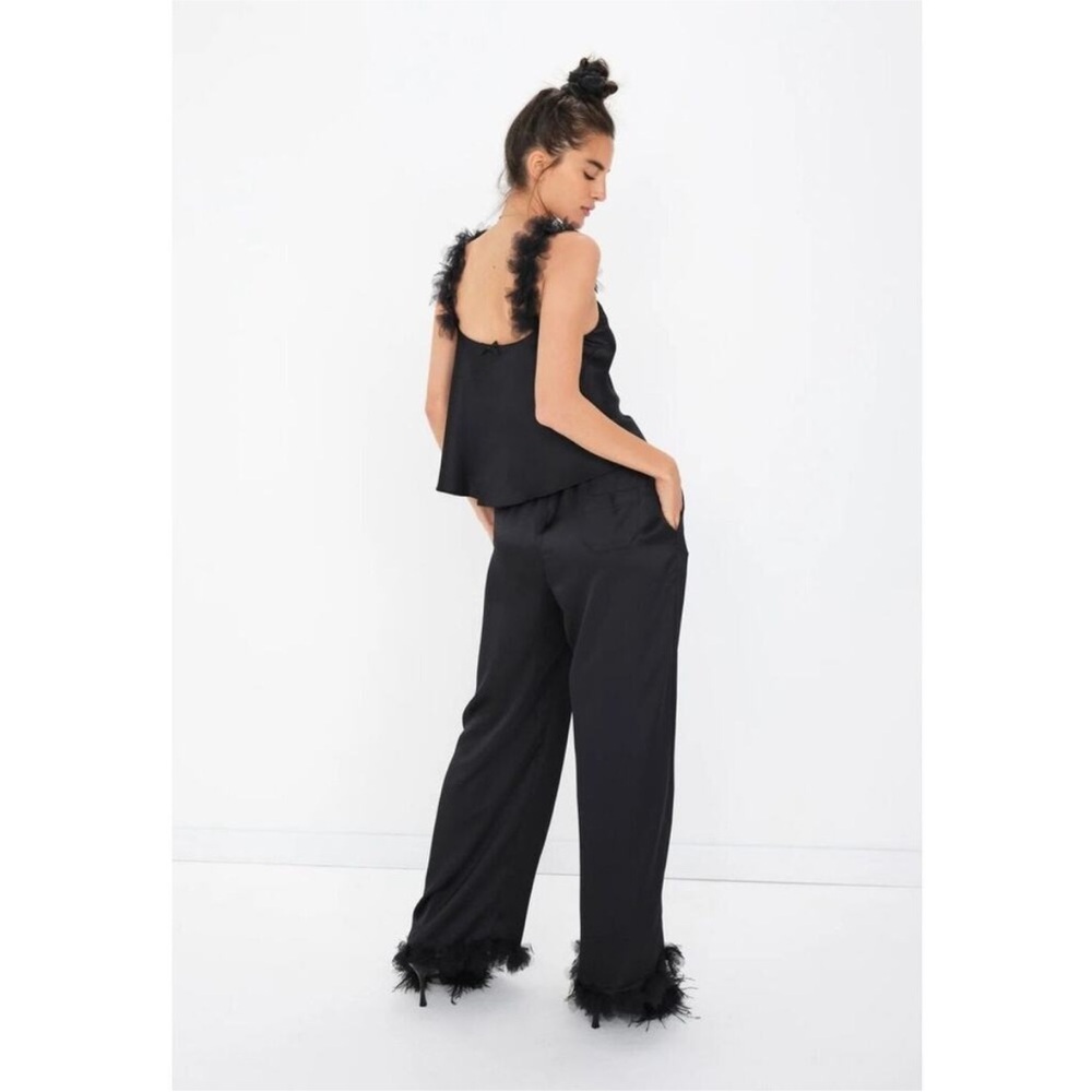 For Love‎ and Lemons small satin and tulle ruffle black pajamas tank long pants